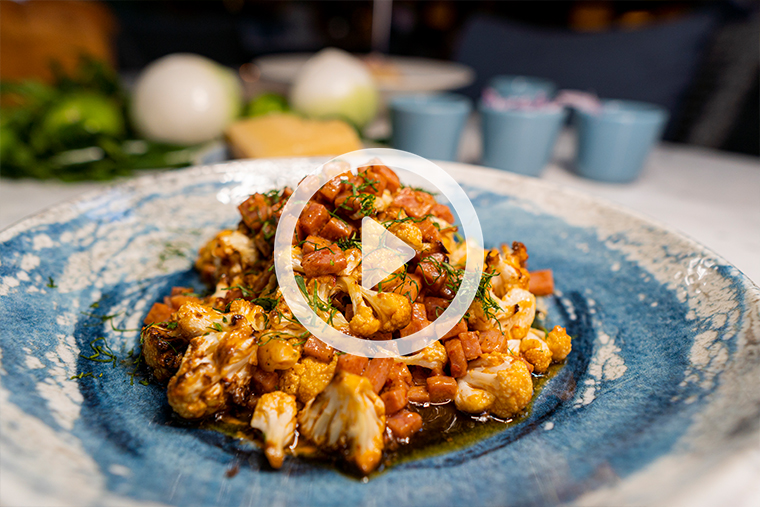Roasted Cauliflower with Ham in Chipotle Sauce
